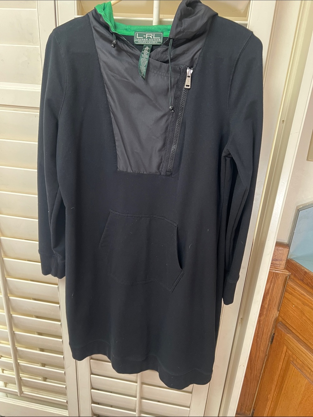 Lauren Ralph Lauren Black Long-Sleeve Hooded Dress with Green Lining